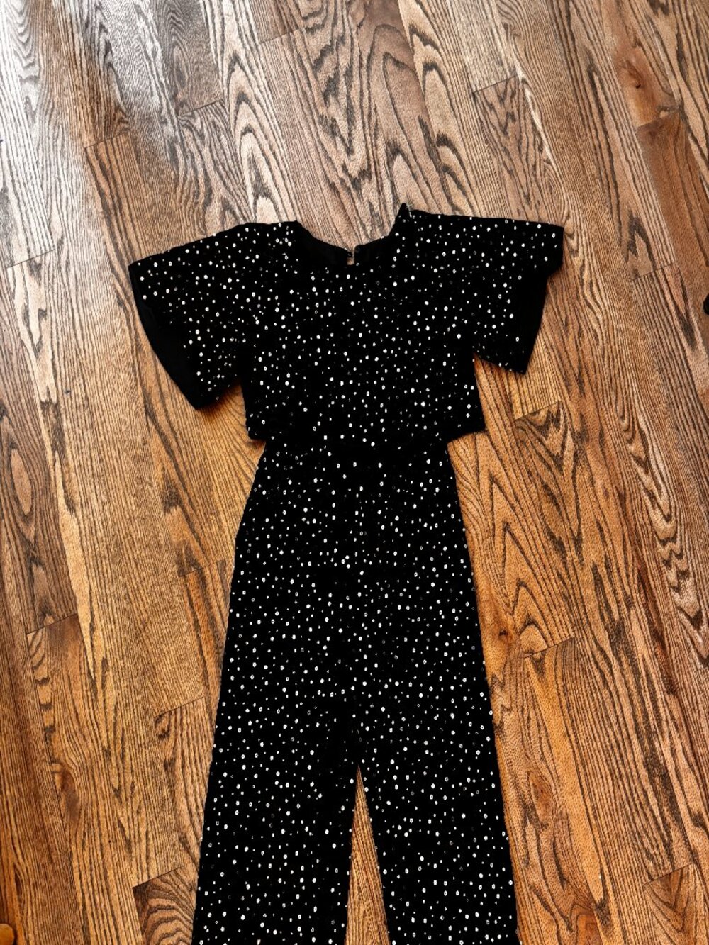 Girls' size 9 - black velvet jumpsuit with sequins and pearls -